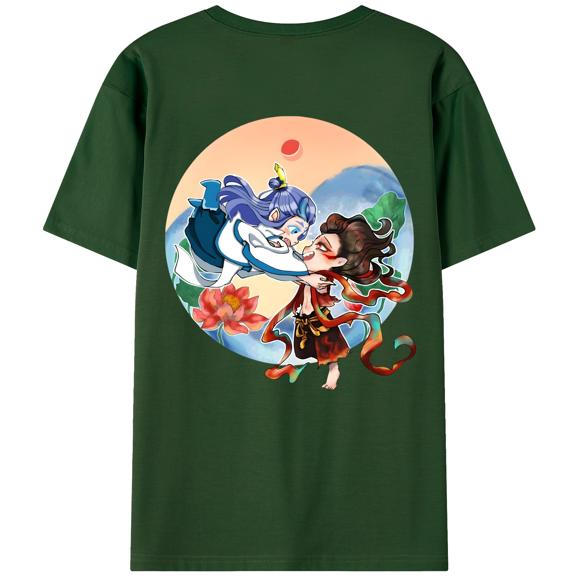 （画像用） Ne Zha 2 ナタ 魔童の大暴れ 綿100％半袖Tシャツ（背面プリント）